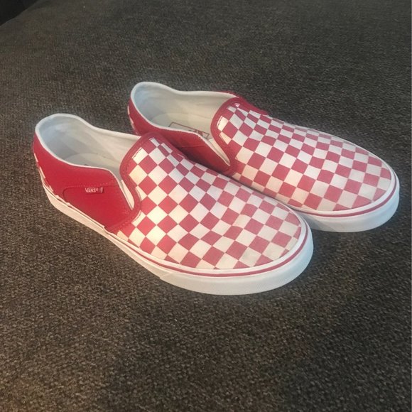 Vans Slip On Checkerboard Skate Shoe - Red / White - Picture 1 of 5